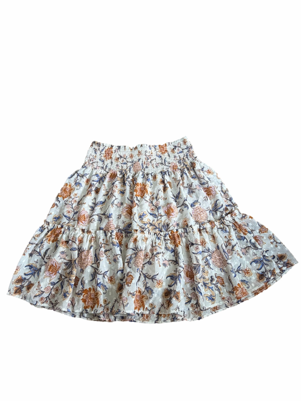 Joie Cream Floral Smocked Tiered Skirt with Blue & Brown Flowers